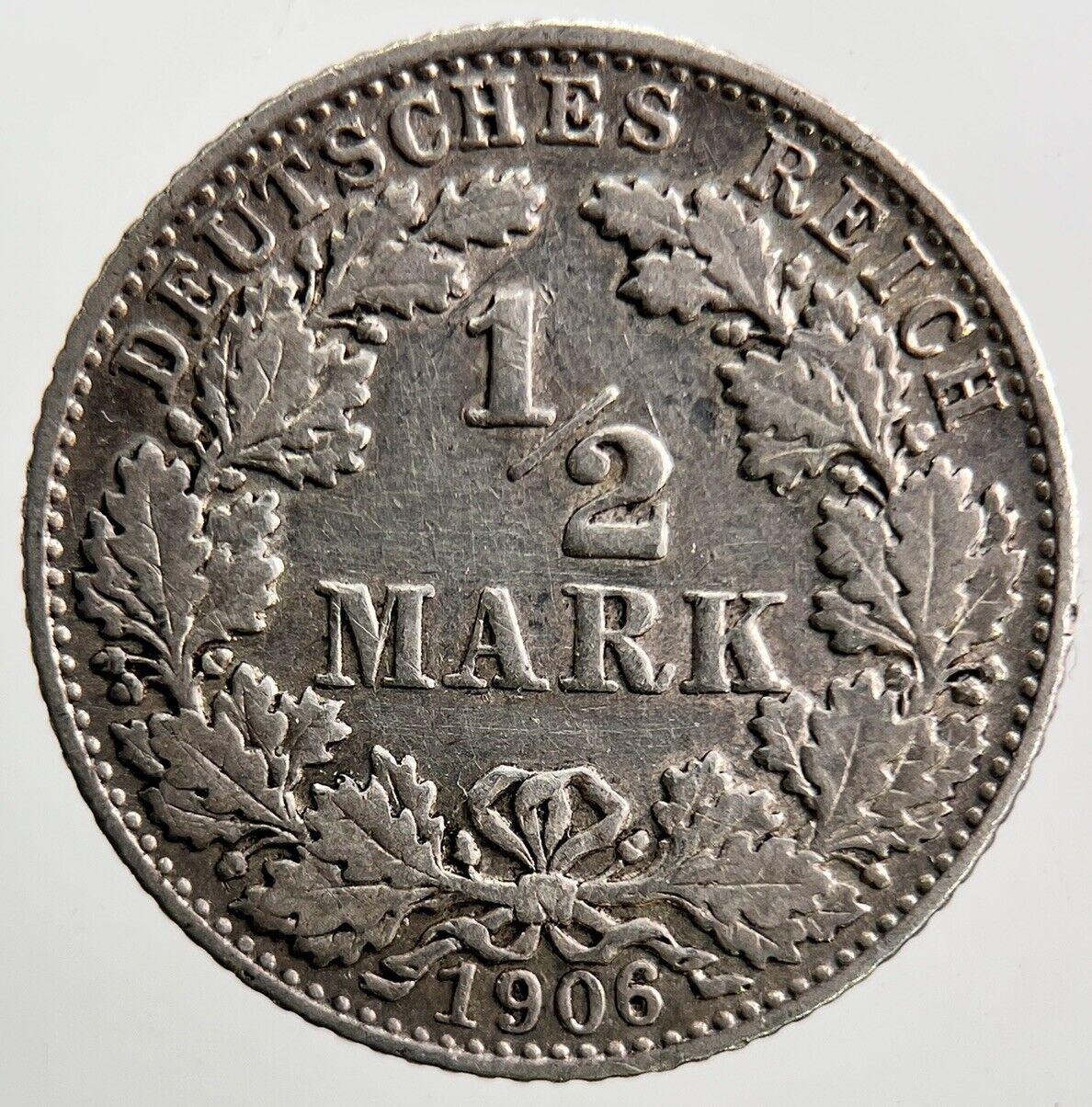 1906-D Germany 1/2 Half Mark Silver Coin | Collectable Grade | a3725