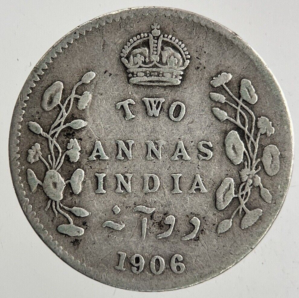 1906 India 2 Annas Silver Coin | Fine Collectable Grade