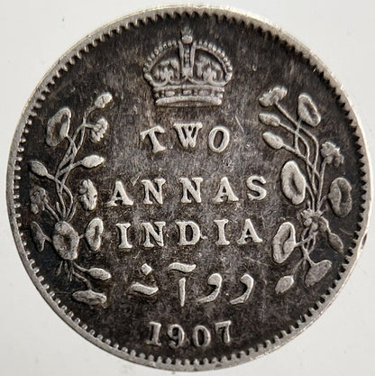 1907 Edward VII 2 Anna Silver Coin | Fine Collectable Grade | a5467
