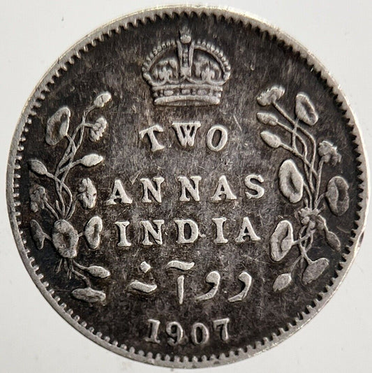 1907 Edward VII 2 Anna Silver Coin | Fine Collectable Grade | a5467