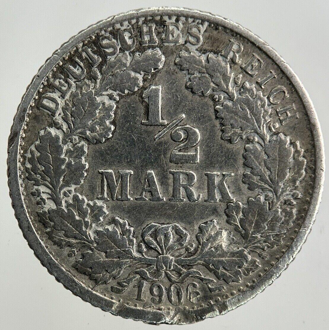 1906 Germany 1/2 Half Mark Silver Coin | Fine Collectable Grade
