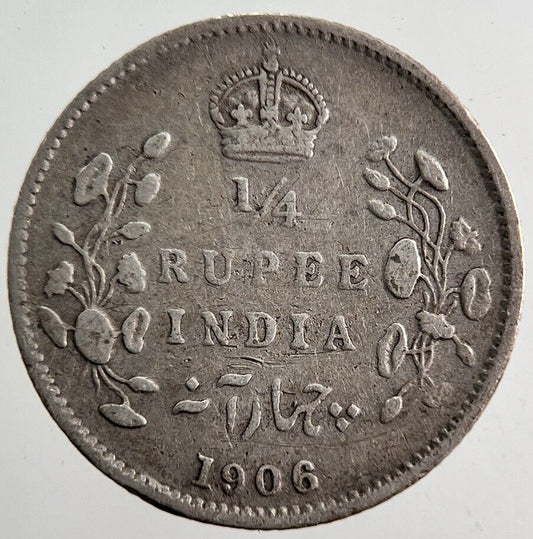 1906 India 1/4 Quarter Rupee Silver Coin | Fine Collectable Grade