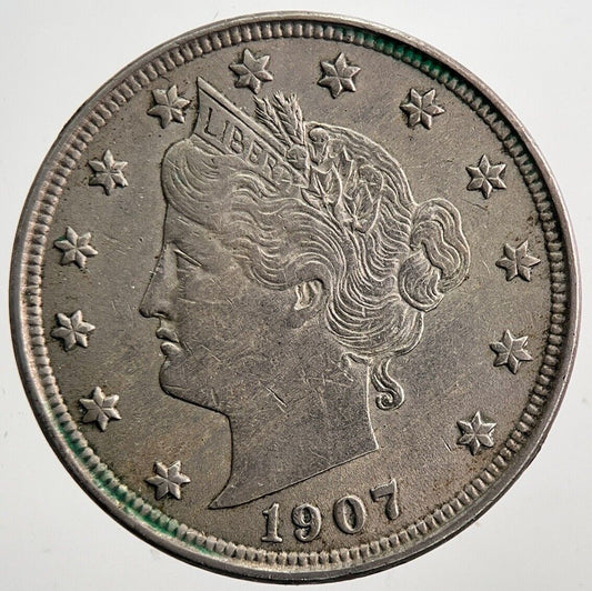 1907 US USA Liberty 5 V Cents Nickel Coin | Very High Grade | a5995