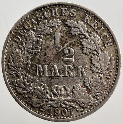 1907 Germany 1/2 Half Mark Silver Coin | Collectable Grade | a3821