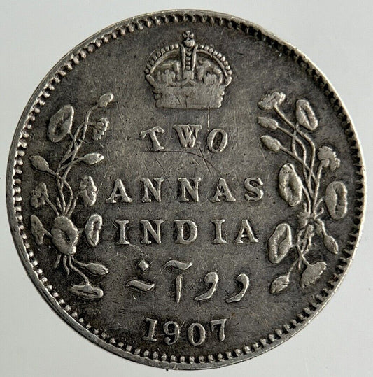 1907 India 2 Annas Silver Coin | Fine Collectable Grade