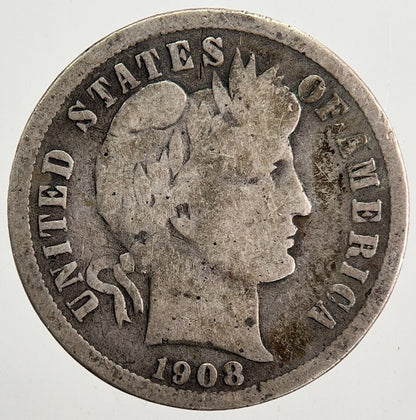 1908 US USA Barber Dime Silver Coin | Collectable Grade | a5791