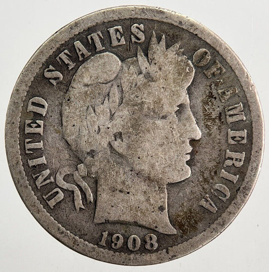 1908 US USA Barber Dime Silver Coin | Collectable Grade | a5791