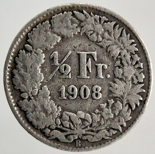 1908 Switzerland Swiss 1/2 Half Franc Silver Coin | Fine Collectable Grade