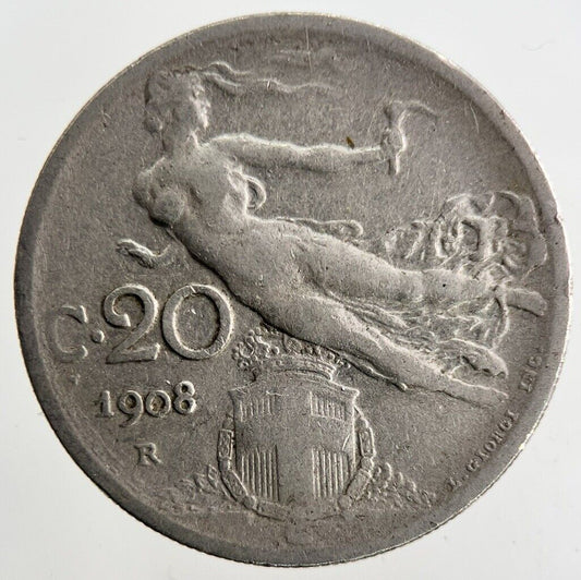 1908 Italy 20 Centesimi Coin | Fine Collectable Grade