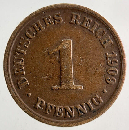 1909 Germany 1 Pfennig Coin | Fine Collectable Grade