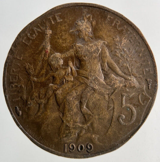 1909 France 5 Centimes Coin | Fine Collectable Grade