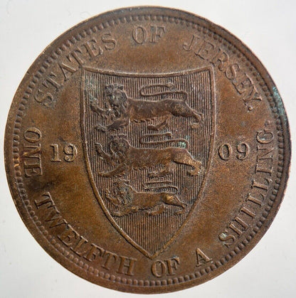 1909 Jersey Twelfth 1/12th Of A Shilling Coin | Fine Collectable Grade | a5938