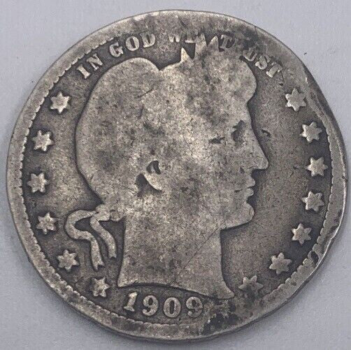 1909 US USA Barber Quarter | American Silver Coin | Collectable Grade | a216