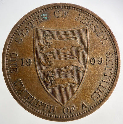 1909 Jersey One Twelfth Of A Shilling 1/12th Coin | Fine Collectable Grade