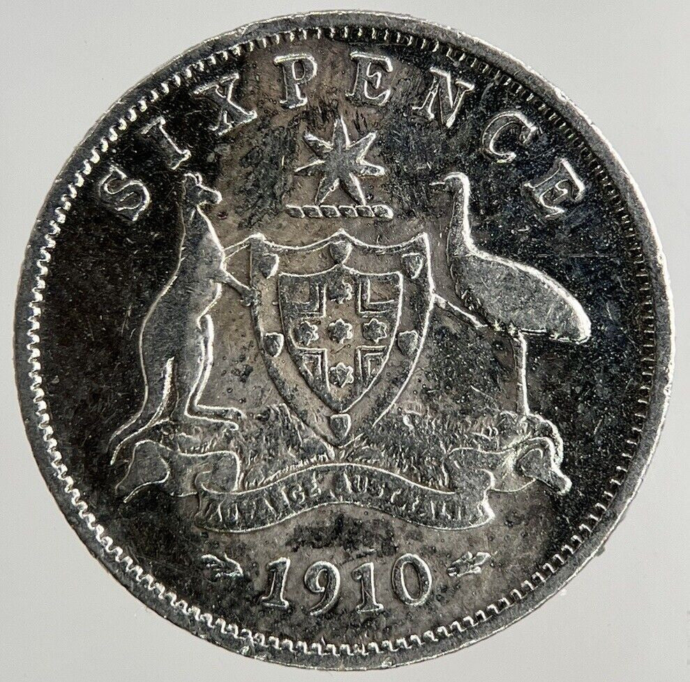 1910 Australia Sixpence Silver Coin | Fine Collectable Grade
