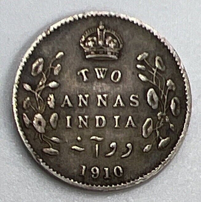 1910 Edward VII Indian 2 Two Annas Silver Coin | Fine Collectable Grade | a300