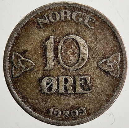 1909 Norway 10 Ore Silver Coin | Fine Collectable Grade | a5458