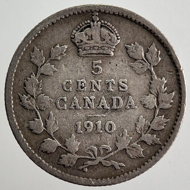 1910 Canada 5 Cents Silver Coin | Fine Collectable Grade
