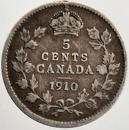 1910 Canada 5 Cents Silver Coin | Fine Collectable Grade | a5664