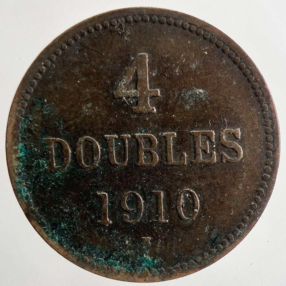 1910 Guernsey 4 Doubles Coin | Fine Collectable Grade