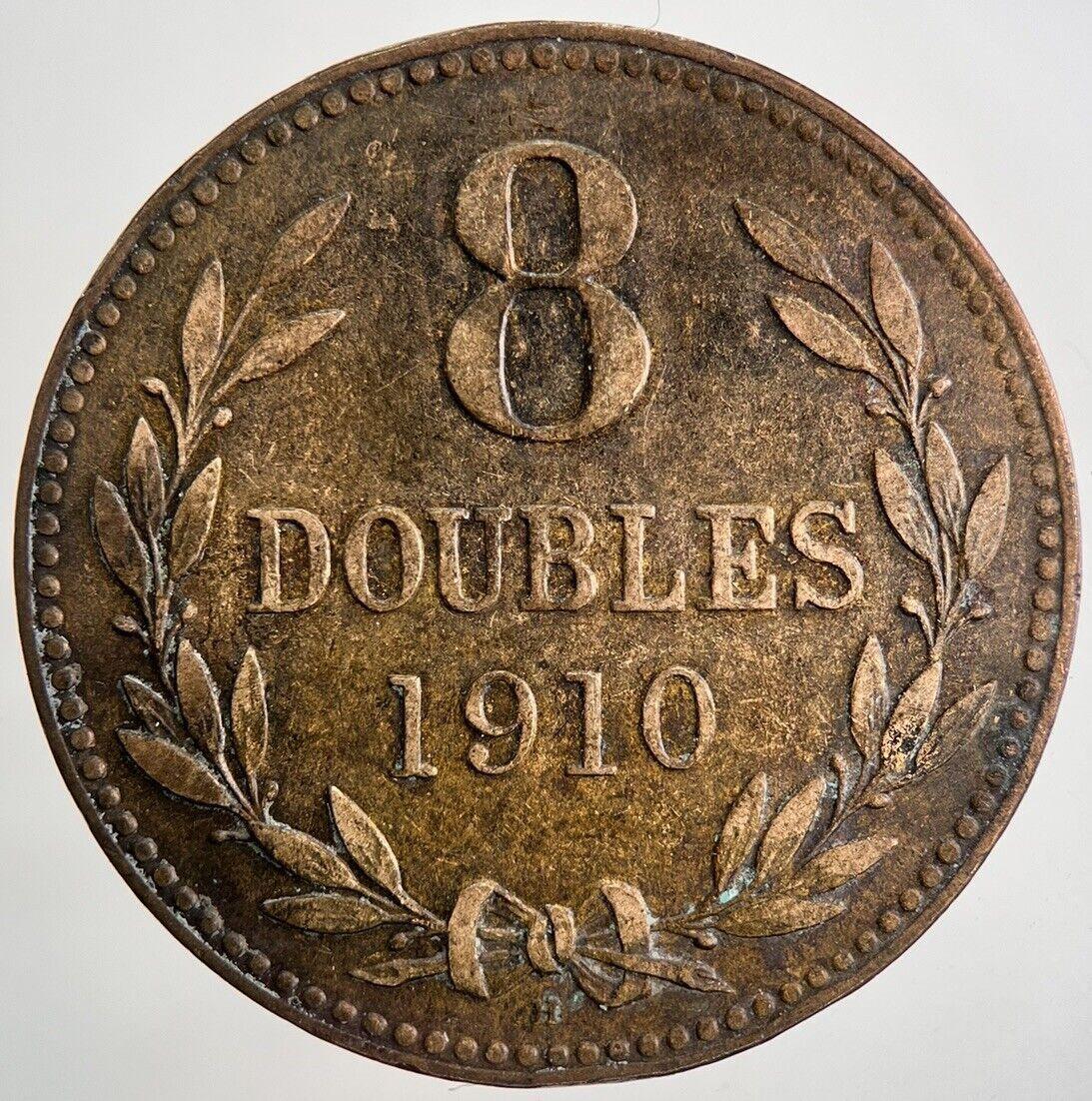 1910 Guernsey 8 Doubles Coin | Fine Collectable Grade