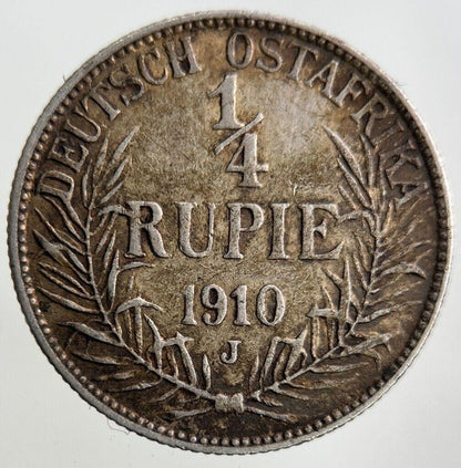 1910 Germany East Africa 1/4 Quarter Rupee Silver Coin | Fine Collectable Grade
