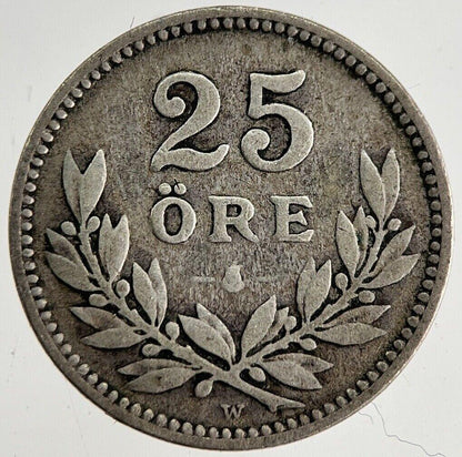 1910 Sweden 25 Ore Silver Coin | Collectable Grade | a8769