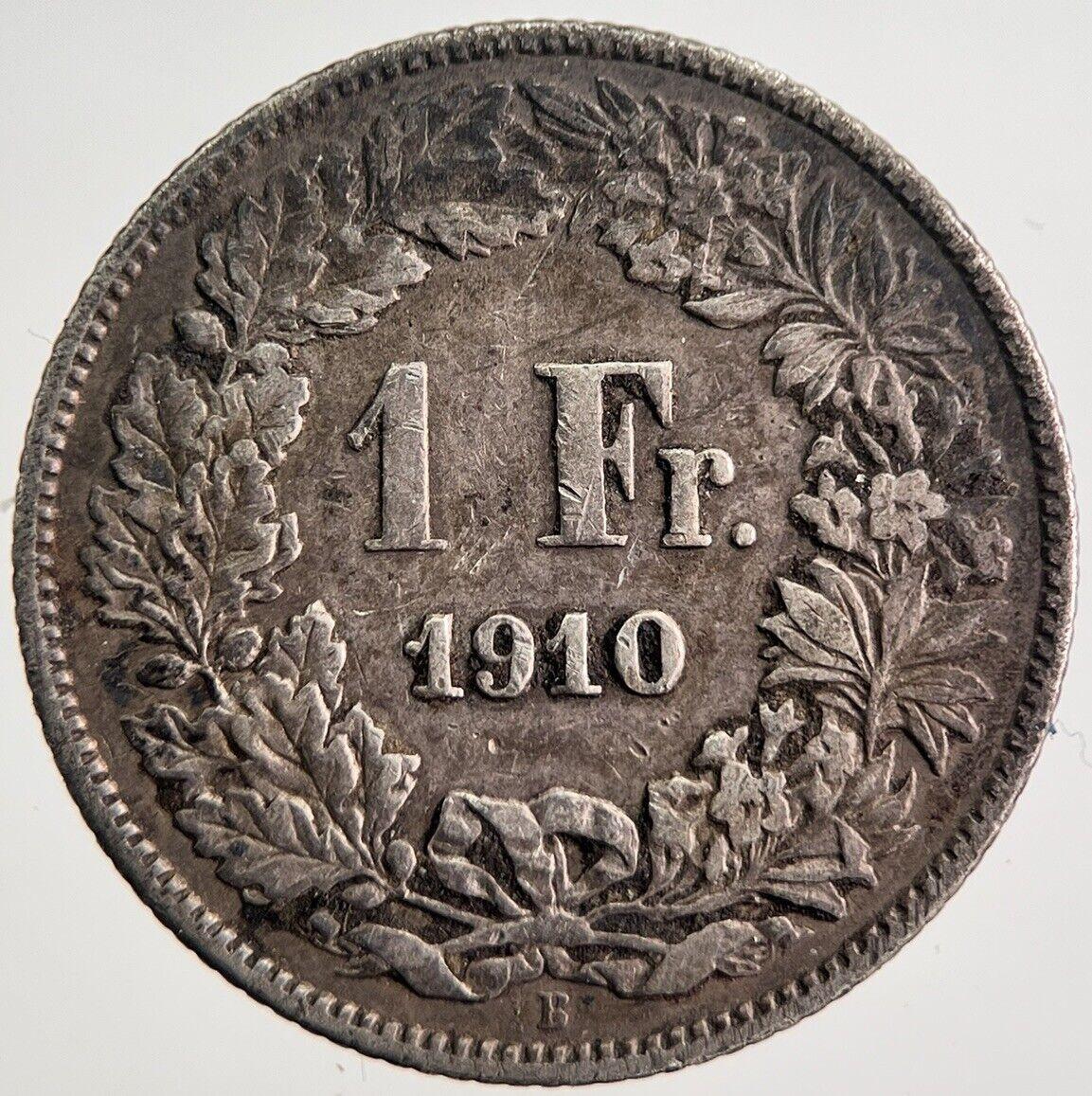 1910 Switzerland 1 One Franc Silver Coin | Fine Collectable Grade | a3503