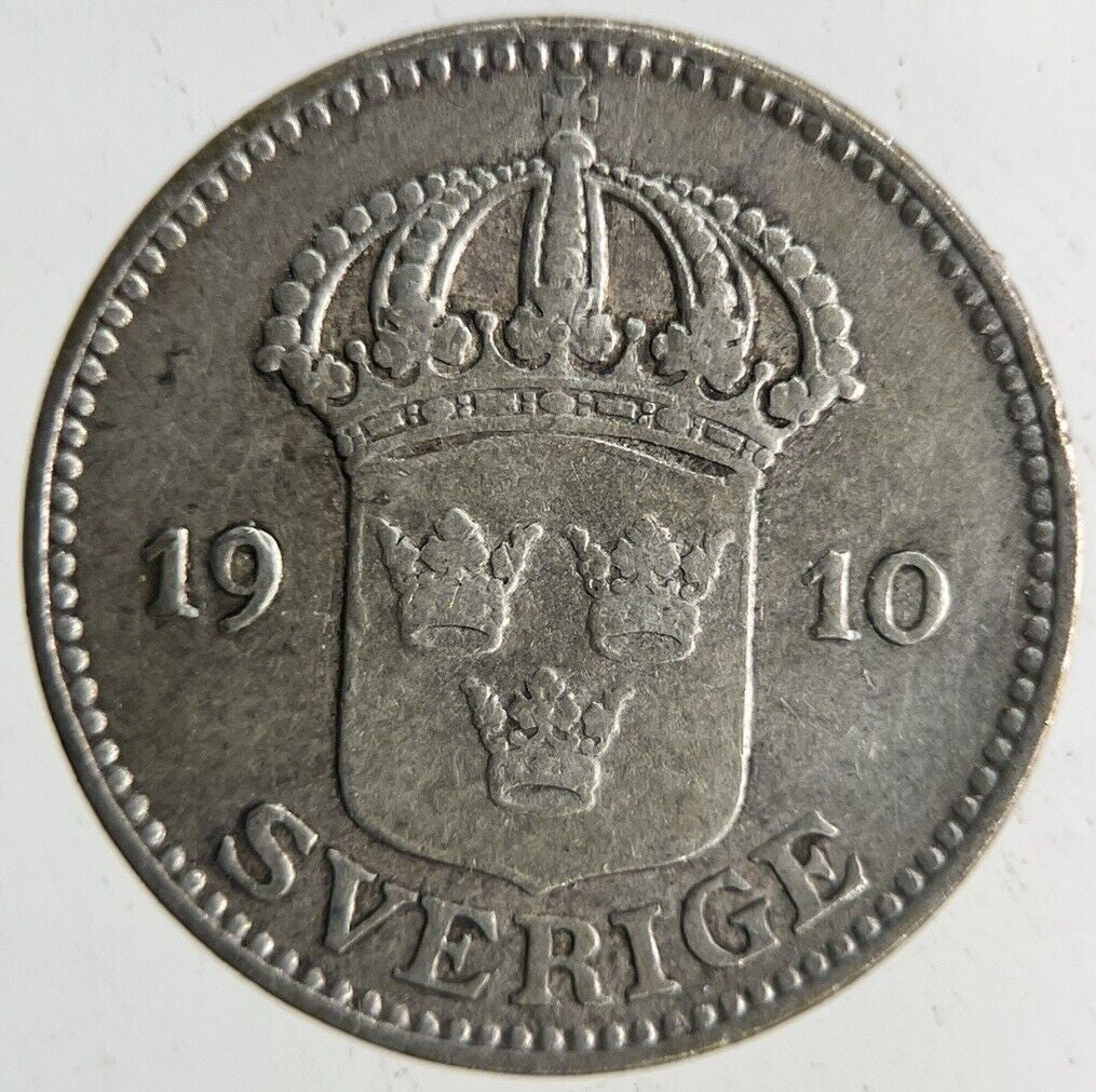 1910 Sweden 25 Ore Silver Coin | Collectable Grade