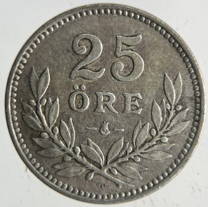 1910 Sweden 25 Ore Silver Coin | Collectable Grade