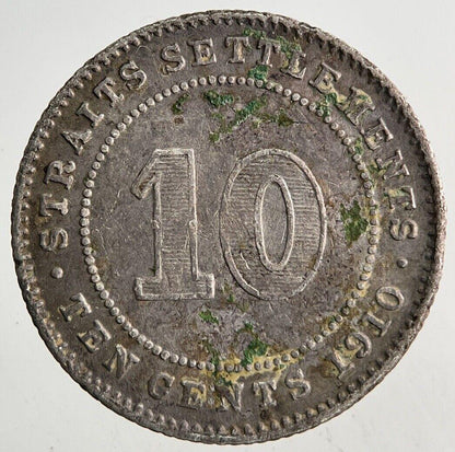 1910 Straits Settlements 10 Cents Silver Coin | Fine Collectable Grade