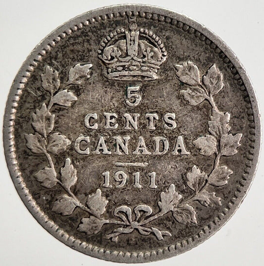 1911 Canada 5 Cents Silver Coin | Fine Collectable Grade | a5530