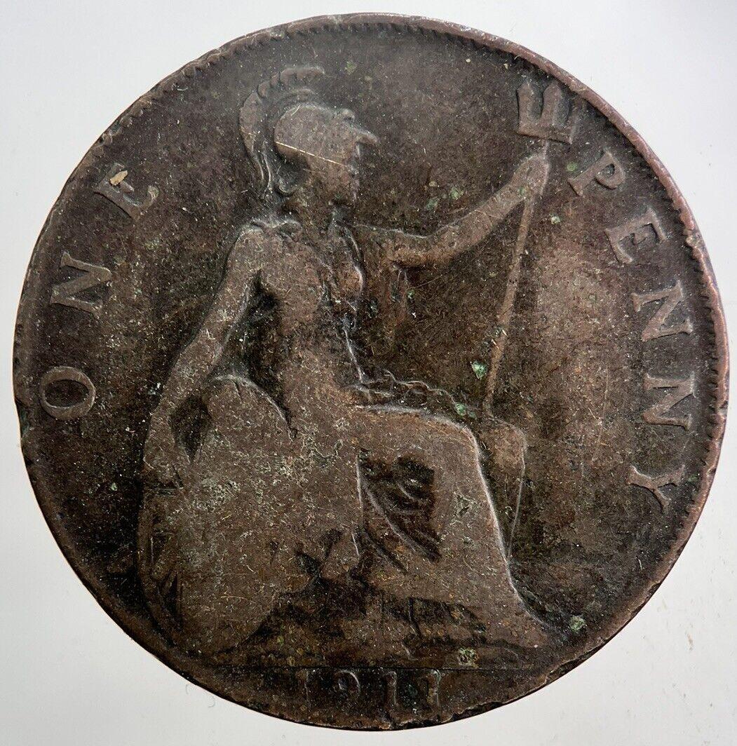 1911 George V One Penny Coin | Fair Grade | a5960