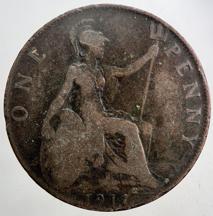 1911 George V One Penny Coin | Fair Grade | a5960