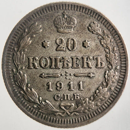 1911 Russia 20 Kopek Silver Coin | Very High Grade | a4378