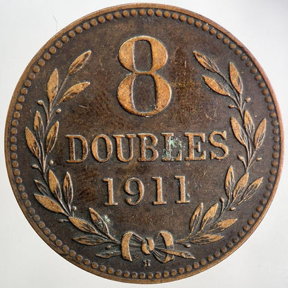 1911 Guernsey 8 Doubles Coin | Fine Collectable Grade