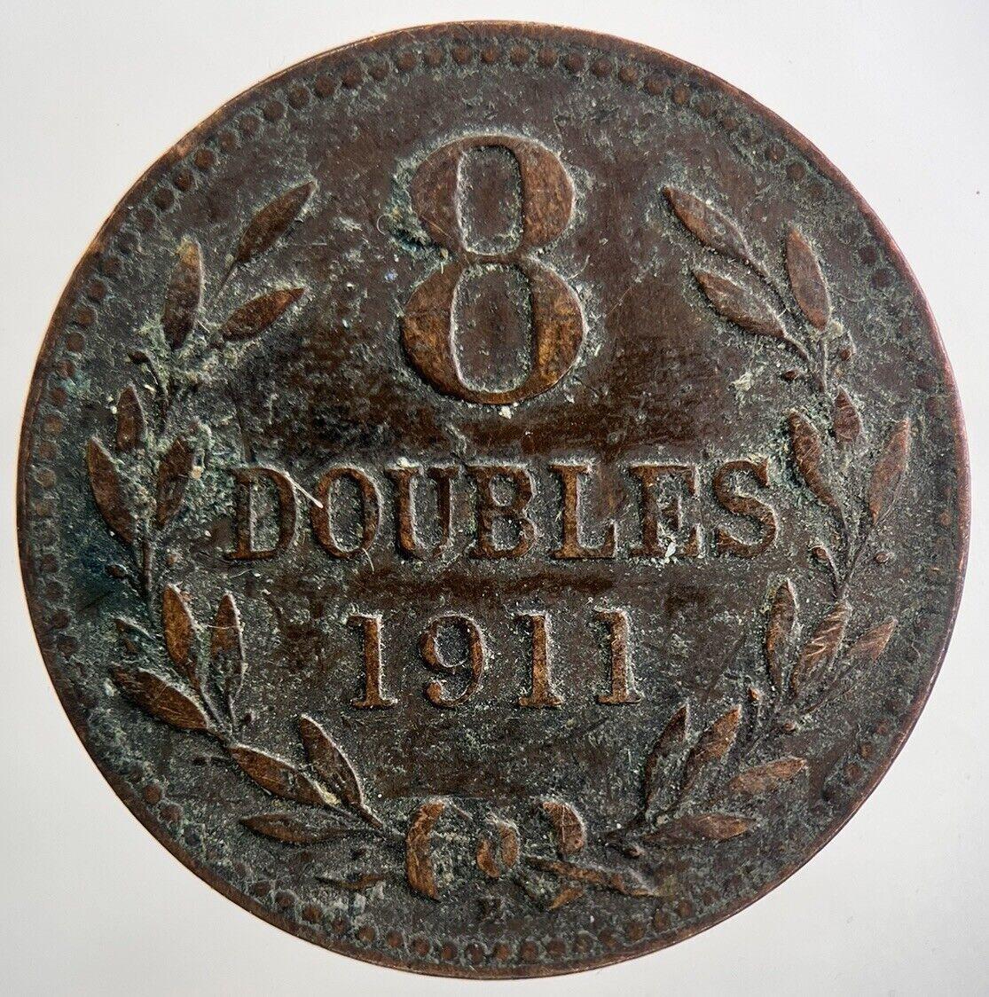 1911 Guernsey 8 Doubles Coin | Fine Collectable Grade