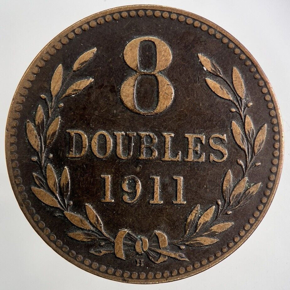 1911 Guernsey 8 Doubles Coin | Fine Collectable Grade
