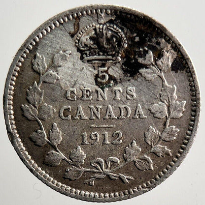 1912 Canada 5 Cents Silver Coin | Fine Collectable Grade | a3483