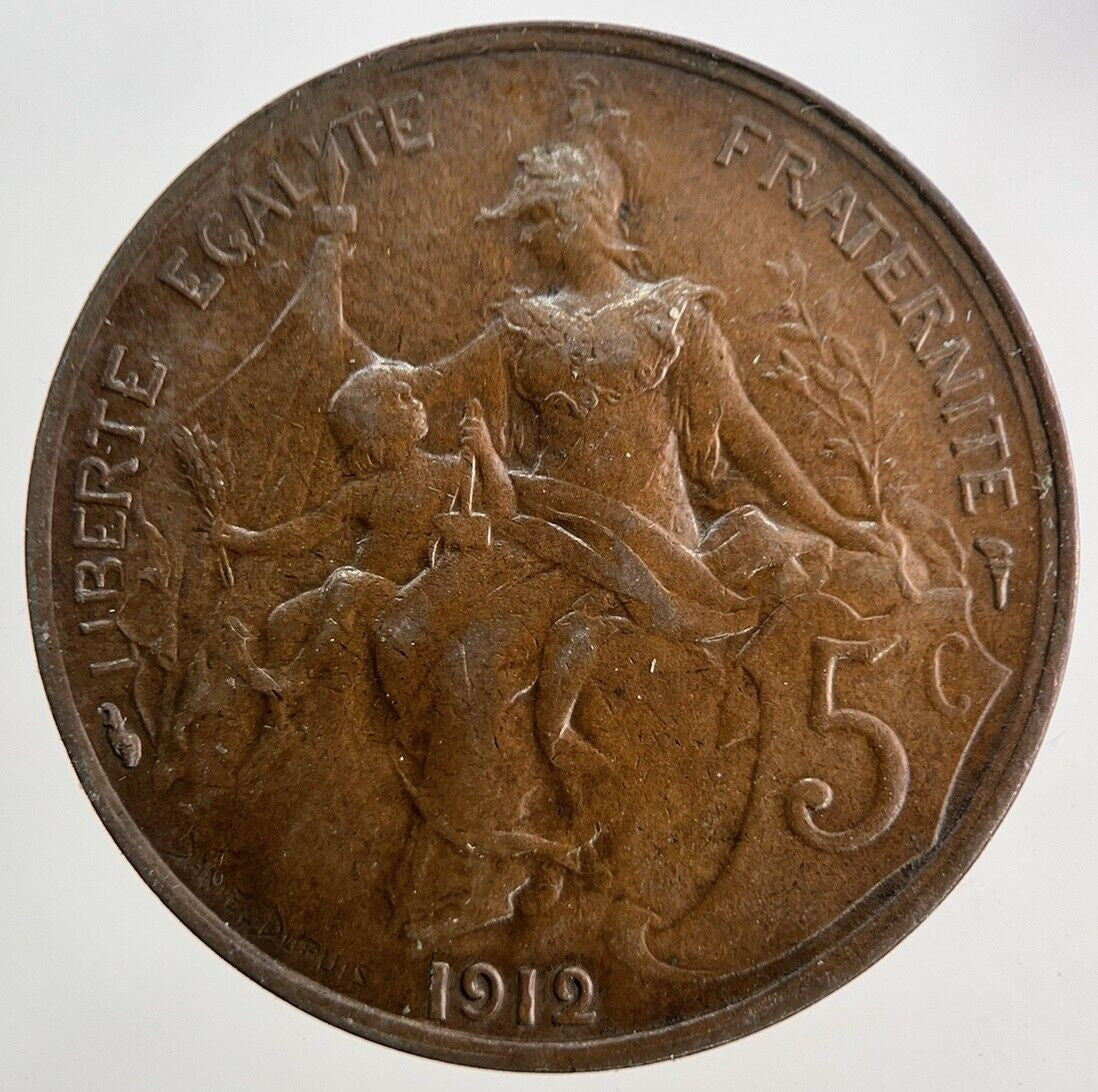 1912 France 5 Cinq Centimes Coin | Fine Collectable Grade