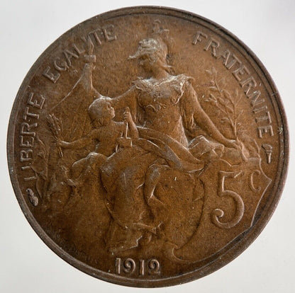 1912 France 5 Cinq Centimes Coin | Fine Collectable Grade