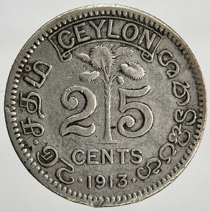 1913 25 Cents Ceylon Silver Coin | Collectable Grade | a1997