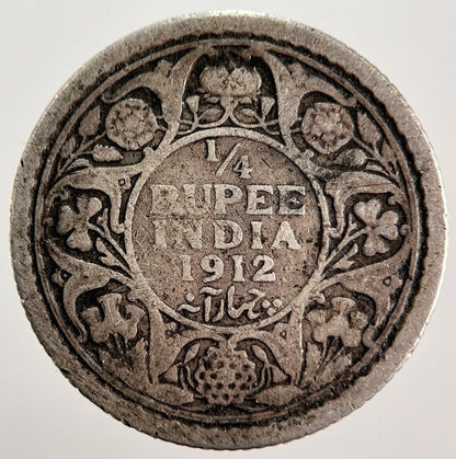 1912 India 1/4 Quarter Rupee Silver Coin | Collectable Grade | a567