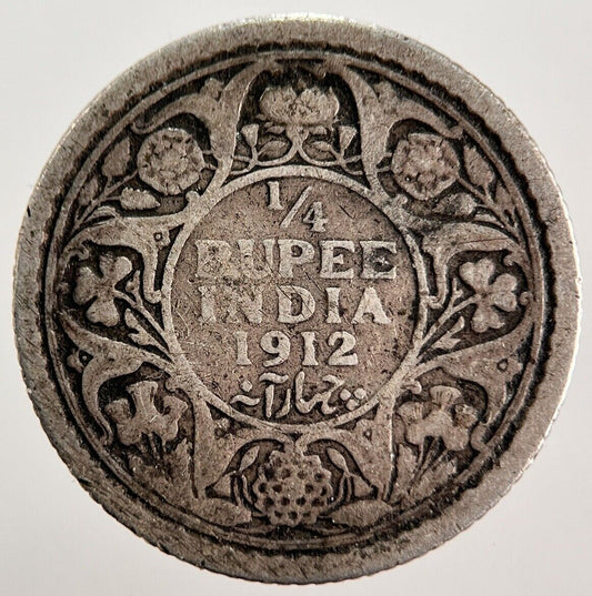 1912 India 1/4 Quarter Rupee Silver Coin | Collectable Grade | a567