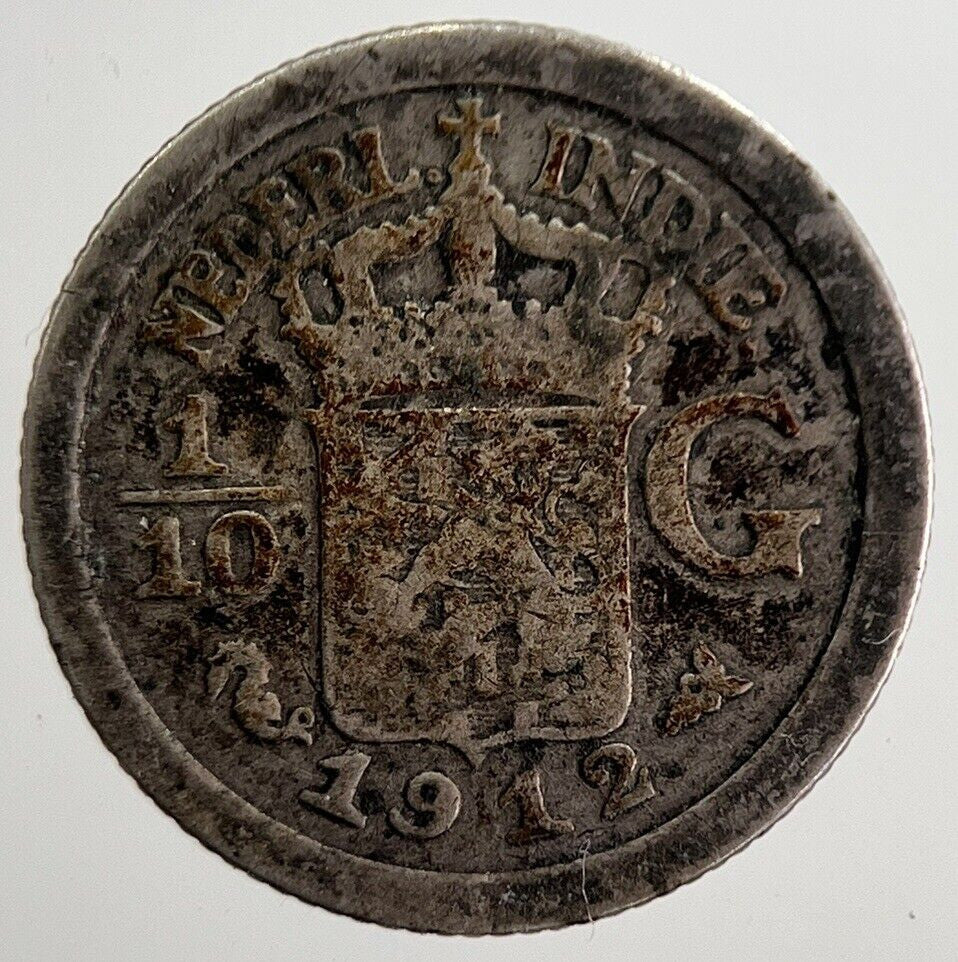 1912 Netherlands East Indies 1/10 Gulden Silver Coin | Collectable Grade | a8382