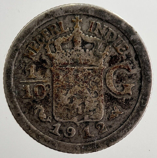 1912 Netherlands East Indies 1/10 Gulden Silver Coin | Collectable Grade | a8382