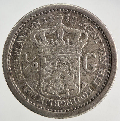 1912 Netherlands 1/2 Half Gulden Silver Coin | Fine Collectable Grade