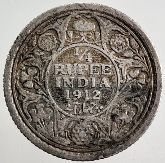 1912 India 1/4 Quarter Rupee Silver Coin | Collectable Grade