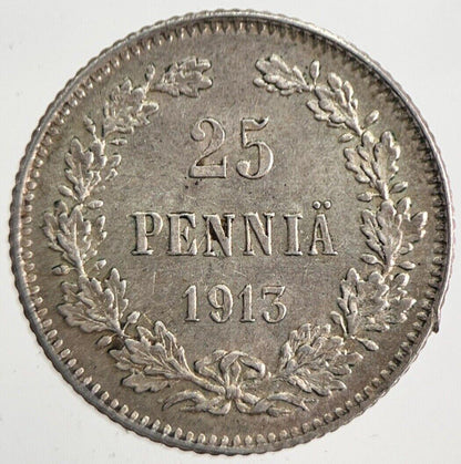 1913 Finland 25 Pennia Silver Coin | Very High Grade | a4863