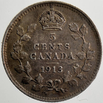 1913 Canada 5 Cents Silver Coin | Fine Collectable Grade | a5663